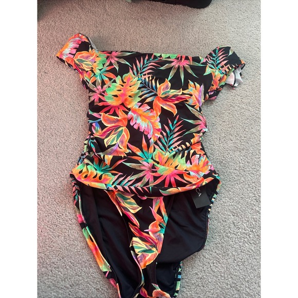 La Blanca Other - La Blanca Tropical Floral Off The Shoulder One Piece Swimsuit UPF 50+ Size 8